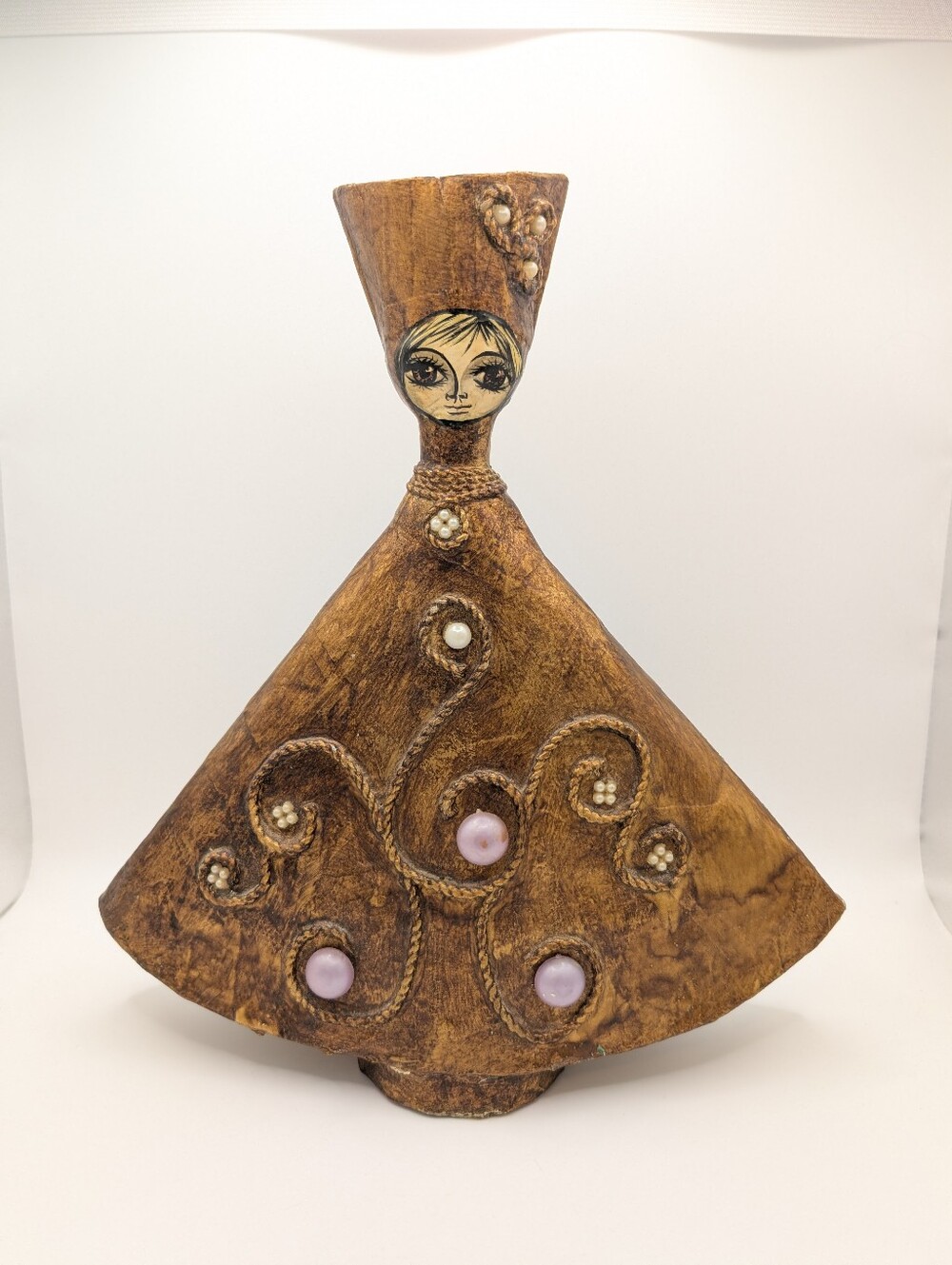 Signed Vtg Abelardo Ruiz Big Eyes Lady Figurine Candle Holder Paper Mache Mexico